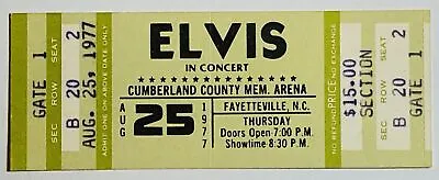 Elvis Presley Concert Ticket 1977 Orig Mint Unused Fayetteville NC Aug 25 G RARE • $299.99