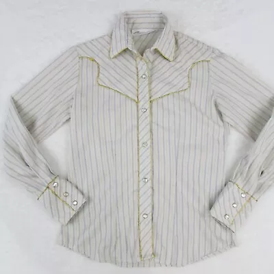 Avante West Vintage Pearl Snap White Gold Button Up Western Shirt Size Small • $39.99