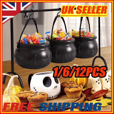 1-12 Halloween Props Mini Cauldrons Plastic Witch Buckets Trick Or Treat Buckets • £1.19