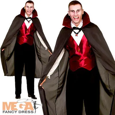 Classic Vampire Mens Fancy Dress Halloween Gothic Lord Dracula Adult Costume New • £19.49