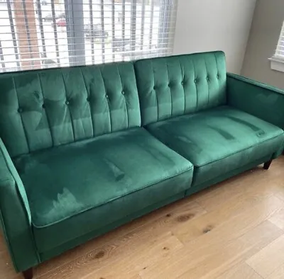 Vintage Tufted Velvet Green Sofa Convertible Sofa Bed Couch Loveseat Modern • $599