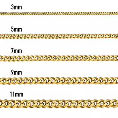 16 -36  3/5/7/9/11mm Gold Plated Stainless Steel Curb Cuban Mens Necklace Chain • $10.49