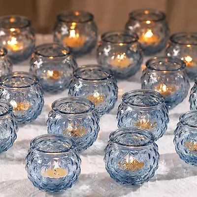48Pcs Blue Votive Candle Holders - Round Candle Holders Bulk Glass Candle Holde • $79.40