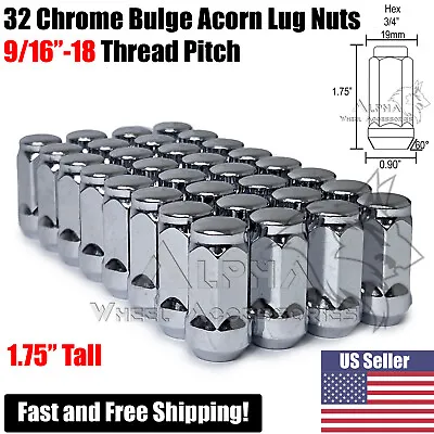 32Pc 9/16-18 Chrome Bulge Acorn Lug Nuts For Chevy C20 C30 K20 K30 1.75  Tall • $26.95