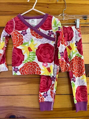 Hanna Andersson Floral Long Johns EUC Girls Pajama Set Size 80 18-24 Months • $24.99