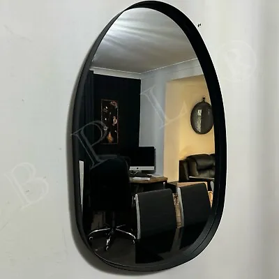 Pebble Wall Mirror Metal Frame Black Abstract Wall Art Mirror Black Oval Mirror • £27.50