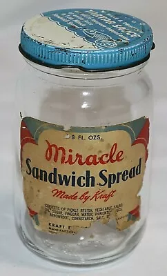  Vintage Kraft Miracle Sandwich Spread 8 Ounce Salad Dressing Glass Jar  • $12.99