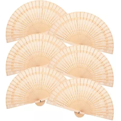 6 Pcs Sandalwood Hand Fan Wooden Folding Fan For Wedding Favors Baby Shower • $16.50