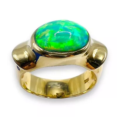 Vintage 14k Yellow Gold Lab Created Opal Statement Chunky Dome Ring 7.8 Grams • $897.74