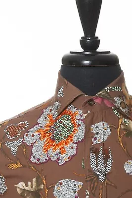 Etro Milano Brown Floral Print Shirt 22391 • $54.52