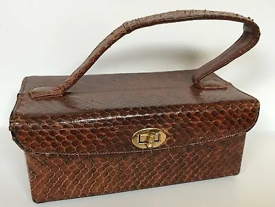 Vintage Bass-pill Box Purse Handbag Brown Lizard Skin & Leather  8 1/2  Long • $39.95