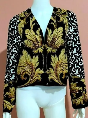 Diane Freis Original Vintage  Beaded Paisley Blazer Wool Jacket Black/gold M/l • $60