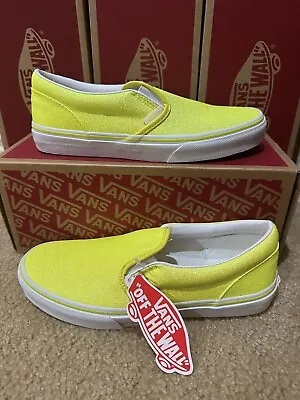 Vans Yellow Neon Glitter Classic Slip On Sneakers Big Kids' Size 5.5 Womens 7 • $37.97