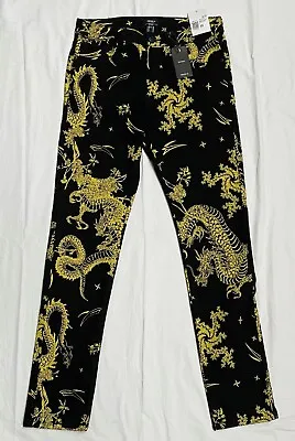 Forever 21 Dragon Print Men's Skinny Jeans Size 32 New NWT Black/Yellow • $29.99