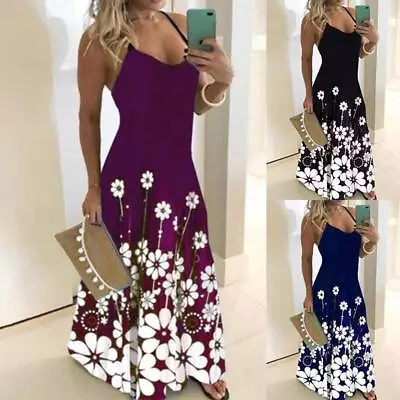 Plus Size Womens Ladies Casual Summer Beach Sundress Floral Strappy Maxi Dresses • $30.39