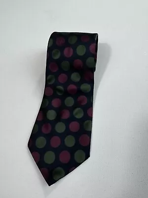 PAUL STUART Repp Tie 3.5” Maroon Green Navy Polka Dot 100% Italian Silk VTG 54” • $15.99