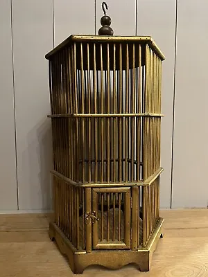 Vintage Gold Painted Wood Asian Bird Cage No Bottom 21x12x14 Wedding Decor • $150