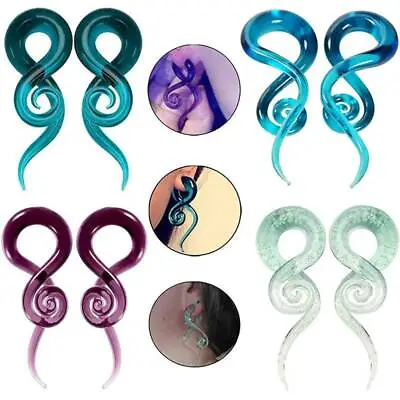 2× Glass Spiral Ear Tunnels Expander Plugs Ear Gauges Piercing Jewelry 4g-9/16'' • $9.99