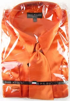 NWT Daniel Ellissa Mens 3 Pc Metallic Orange Dress Shirt & Tie Set 18.5 (34/35) • $17.47