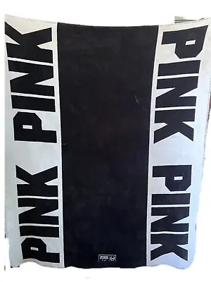 NEW VICTORIA'S SECRET PINK BLACK WHITE SHERPA LARGE COZY SOFT BLANKET 60x72 • $8.16