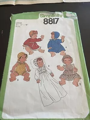 Vintage 1978 Simplicity Sewing Pattern 8817  Large 17 18” BABY DOLL CLOTHES • $4.50