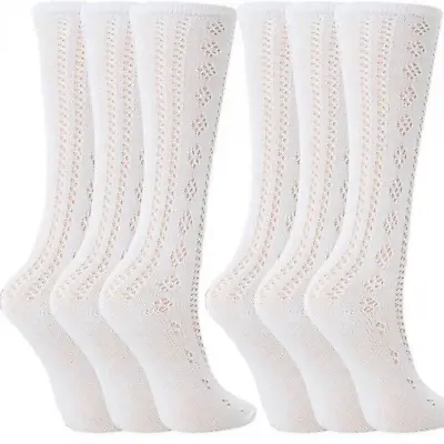 £3.99 • Buy 6 Pairs Girls Pelerine Socks Knee High Rich Cotton School Uniform Socks 