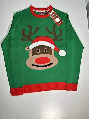 Brave Soul Christmas Jumper Medium Santa/Reindeer Red - RRP £ 19.99 • £9.99