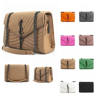 New Ladies Quilted Satchel Bag Crossbody Bag Chain Shoulder Strap Evening Bag UK • £23.99