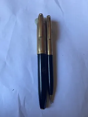 Vintage 2 Sheaffer V Black Fountain Pen Snorkel PFM  14k Gold Nib And Pencil . • $650