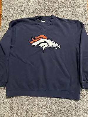 Vintage Reebok Denver Broncos Sweatshirt Adult Large Blue Logo NFL Football Y2K • $15.99