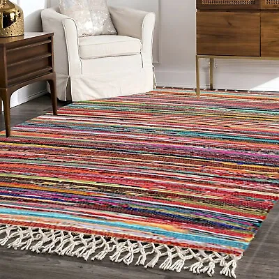 Homemade Handmade 100% Recycled Indian Chindi Rug For Living Room Bedroom Decor  • £6.55