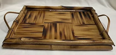 Vintage Bamboo & Rattan Serving Trinket Cocktail Bar Tray 10”x 7” Boho • $29.95