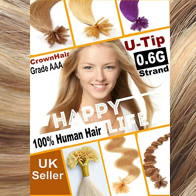 16  18  20  22  0.6g Pre Bonded Nail Tip U Tip 100% Remy Human Hair Extensions • £14.99