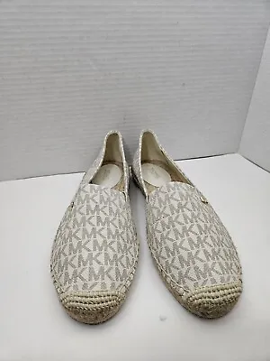 MICHAEL KORS Kendrick Slip On Espadrille Flats All Over SIG LOGO Vanilla Size 8. • $69