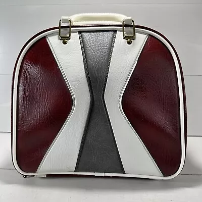 Retro BOWLING BALL BAG Vintage Burgundy White Gray Wire Ball Holder MCM • $35