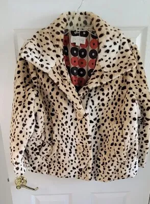 Erin London Lined Faux Fur Leopard Coat/Jacket Women's Size L Fashionable & Warm • $35.99
