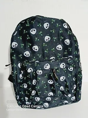 Panda Print All Over Backpack 16  Black Travel Bag Bears Birthday Gift New • £17.36