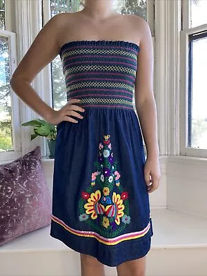 $22 • Buy Vintage Embroidered Peasant Dress VaVa By Joy Han Size S