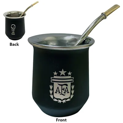 Argentina Mate Gourd Bombilla Afa 3Star Worldcup Stainless Steel Straw Black Cup • $17.22