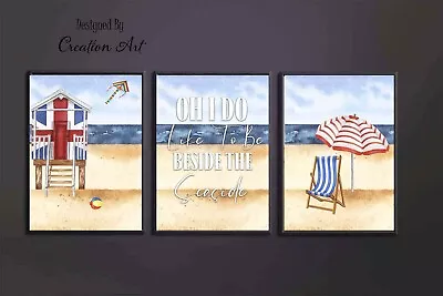 Beach Huts  Decor Print  Picture Wall Art Home Nautical Beach Decor Home X3 • £11