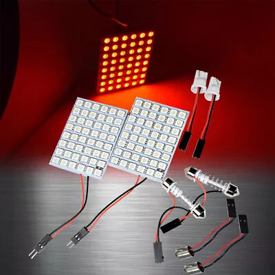 Red 48 LED Lamp Panel Dome Roof Light T10 Festoon BA9S Adapter W1 JAE • $26.80