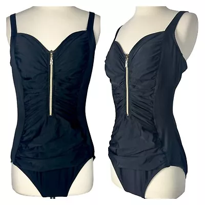 Miraclesuit Black Zipper Front Slimming One Piece Swimsuit Women's Size 16 • $45