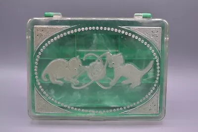 Vintage Hommer Mfg Green Plastic Kittens Sewing Box • $30