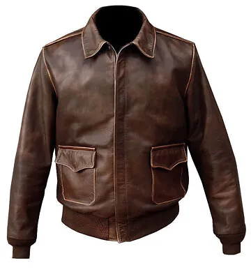 Men's Real Leather A-2 Aviator Distressed Brown Vintage Style Bomber Jacket • $67.99