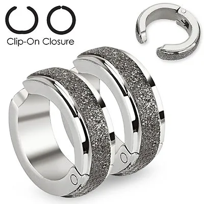 Mens Brushed Surgical Steel Huggie Hoop Fake Clip On Earrings • £4.29