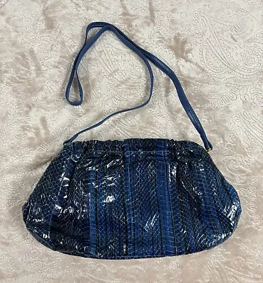 Vintage J.Renee Blue Snakeskin Shoulder Clutch Bag Purse • $28