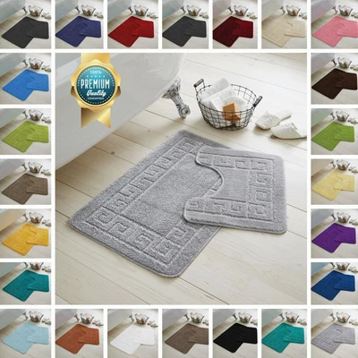 £8.99 • Buy Jacquard Greek Style Bath Mat Pedestal Set Non Slip Toilet Bathroom Rugs 2 Piece