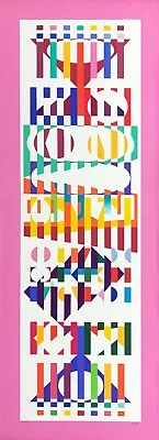 Yaacov Agam  Untitled (pink)  1980 | Large Signed Serigraph From Menorah Series • $2000