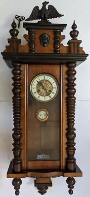 Antique  RA Walnut Vienna Wall Clock Eagle Vintage Large Brown Wooden Weight Old • £329.93