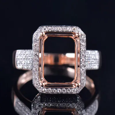 Emerald Cut 12x9MM Natural Diamond Vintage Women Ring Setting 14K Rose Gold Gift • $930